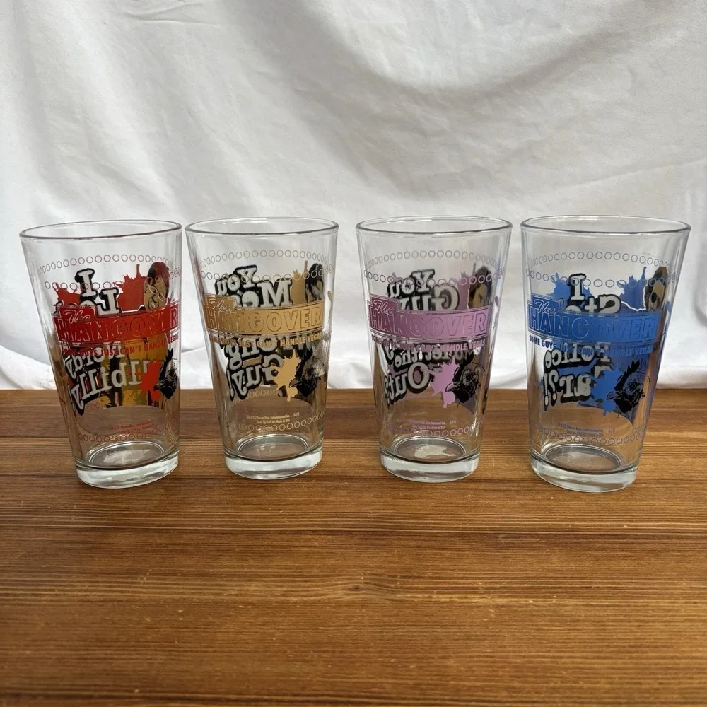 The Hangover Pint Glass Set of 4 Movie Quote Drinking Glasses 16 oz Warner Bros